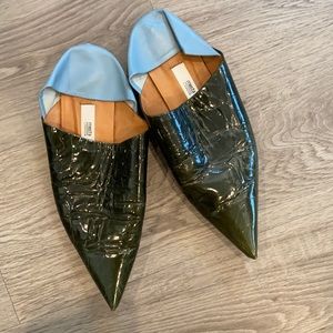 Miista leather pointed flats in olive and sky blue